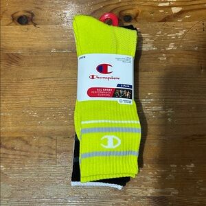 Champion All Sport Performance Crew Socks 3pk - Green Assorted